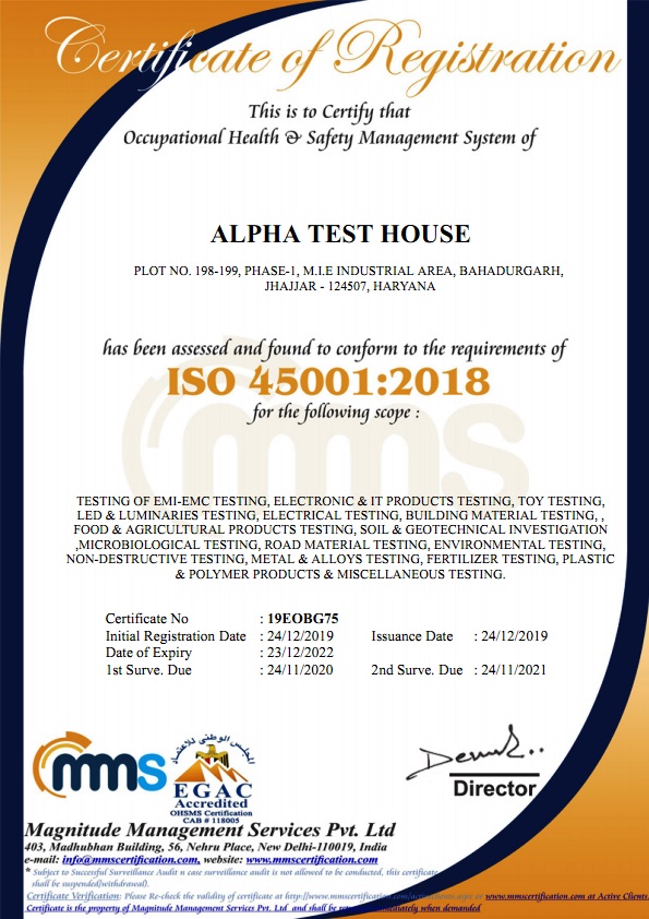 Certificate of ISO 4501:2018